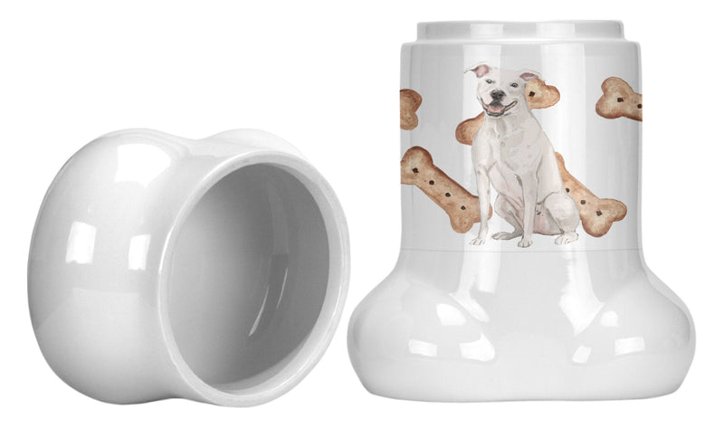 White Staffordshire Bull Terrier Staffie Bone Shaped Treat Jar CK2384BSTJ