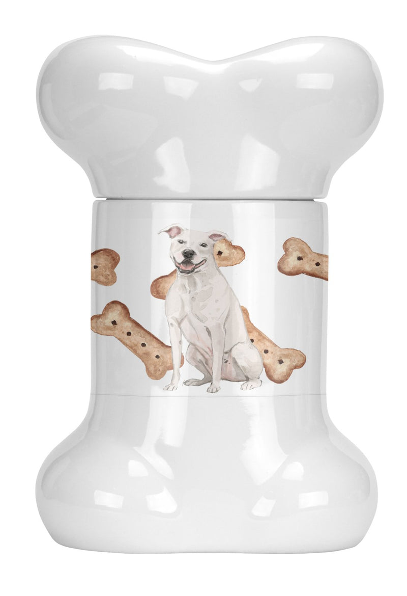 White Staffordshire Bull Terrier Staffie Bone Shaped Treat Jar CK2384BSTJ