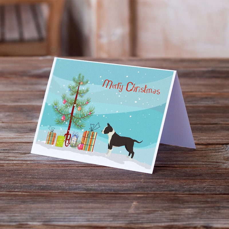 American Staffordshire Terrier Christmas Tree Greeting Cards and Envelopes Pack of 8