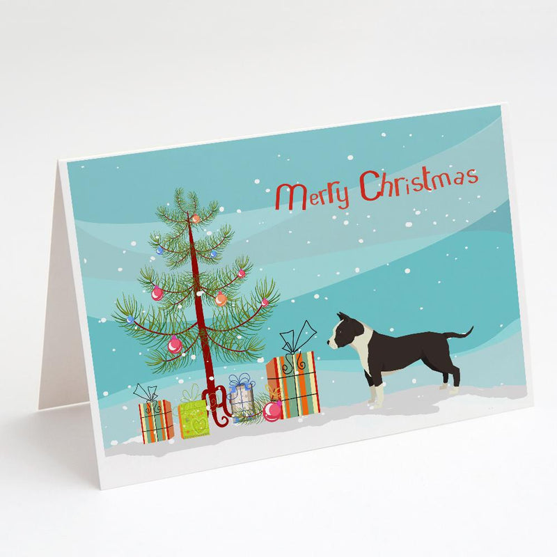 American Staffordshire Terrier Christmas Tree Greeting Cards and Envelopes Pack of 8