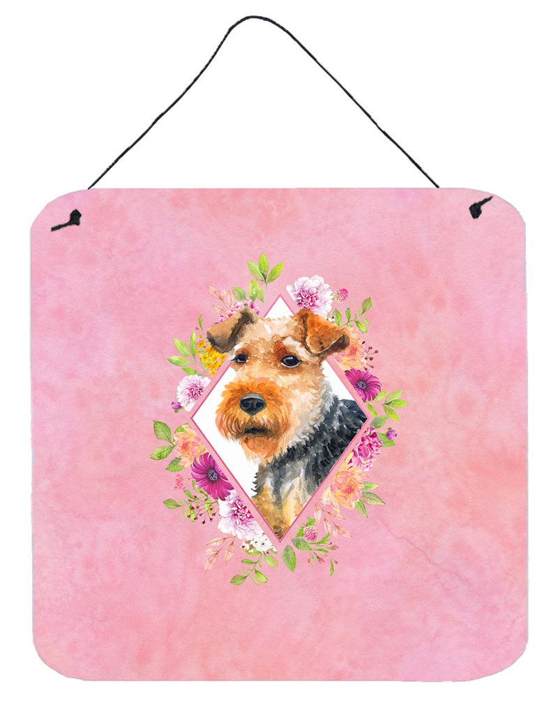 Welsh Terrier Pink Flowers Wall or Door Hanging Prints CK4192DS66