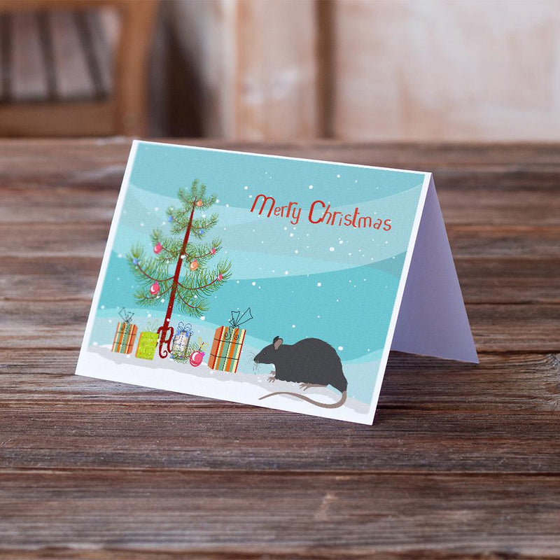 Black Rat Merry Christmas Greeting Cards and Envelopes Pack of 8