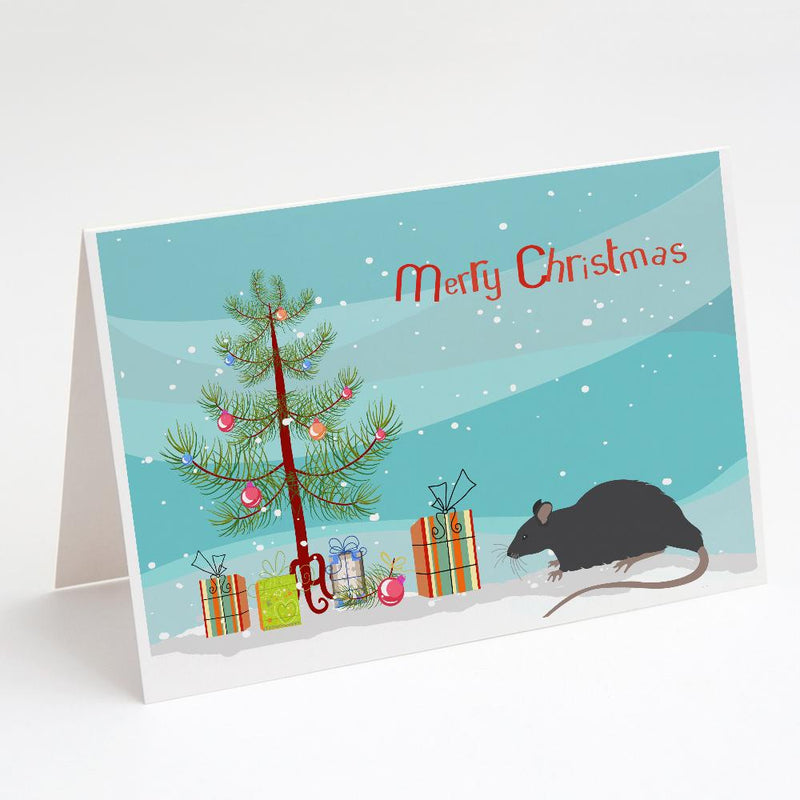 Black Rat Merry Christmas Greeting Cards and Envelopes Pack of 8