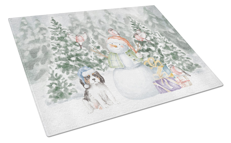 Cavalier King Charles Spaniel Tricolor Puppy with Christmas Presents Glass Cutting Board Large