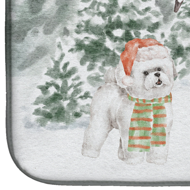 Bichon Frise Standing with Christmas Presents Dish Drying Mat