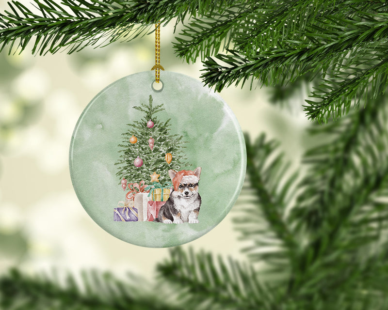 Christmas Corgi Puppy Ceramic Ornament