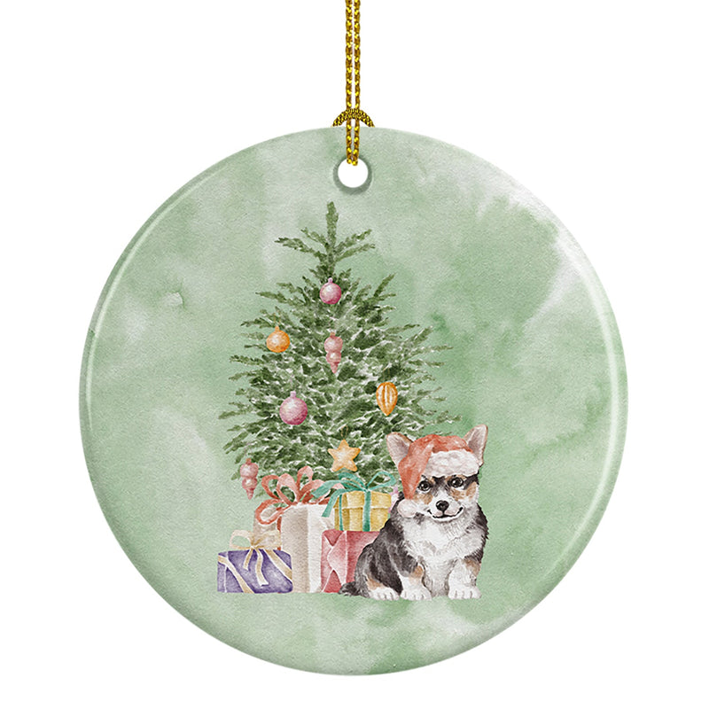 Christmas Corgi Puppy Ceramic Ornament