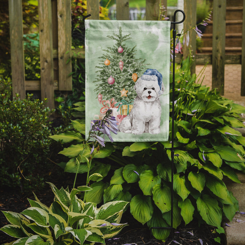 Christmas Bichon Frise Blue Hat Flag Garden Size