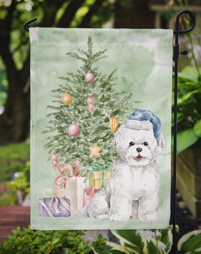 Christmas Bichon Frise Blue Hat Flag Garden Size