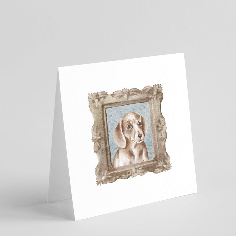 Dachsund Shorthaired Puppy Front View Square Greeting Cards and Envelopes Pack of 8