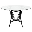 48-inch Round Glass Dining Table with Black Metal Frame