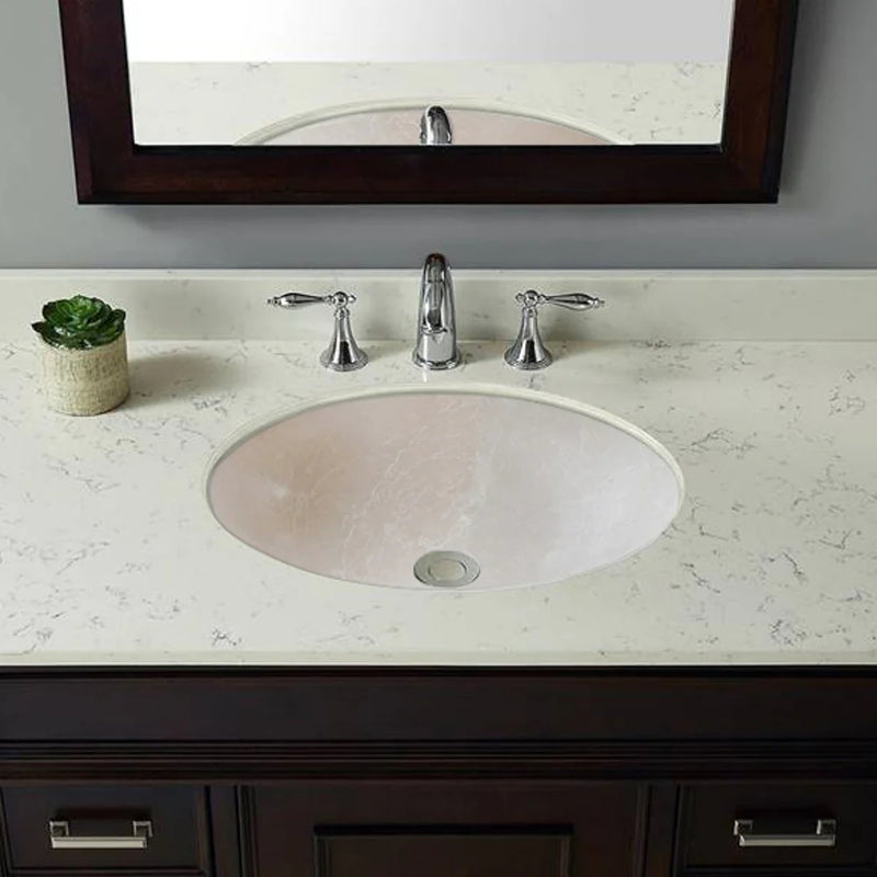 Botticino Marble Natural Stone Oval Shape Above Vanity Vessel Sink Honed (W)16" (L)20.5" (H)6" bathroom view