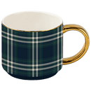 Navy Plaid 14 oz Gold Handle Coffee Mug