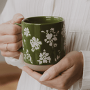 Green Floral 14 oz Stoneware Coffee Mug