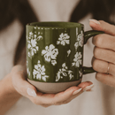 Green Floral 14 oz Stoneware Coffee Mug