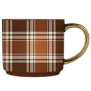 Brown Plaid 14oz. Gold Handle Coffee Mug