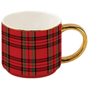 Red Plaid 14 oz Gold Handle Coffee Mug