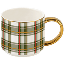 Green Plaid 14 oz Gold Handle Coffee Mug