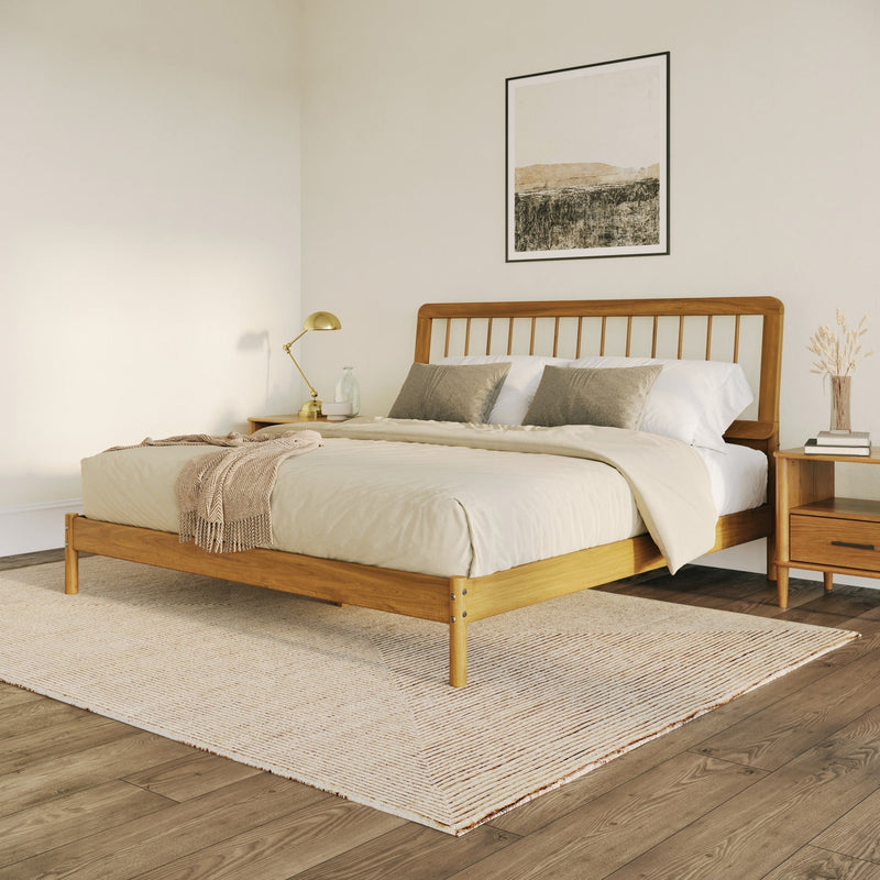 Cama Mid-Century Modern Slatted Solid Wood Bedframe Collection