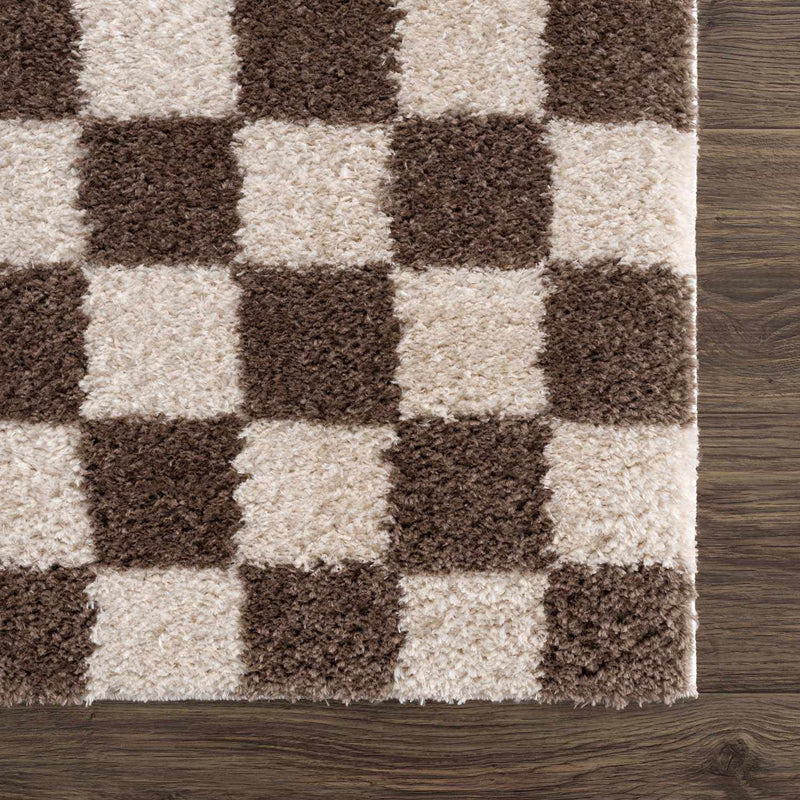 Canika Brown Washable Checkered Area Rug