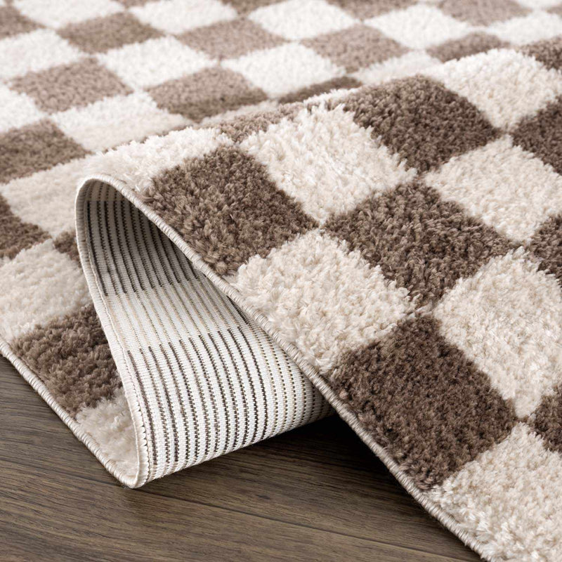 Canika Brown Washable Checkered Area Rug