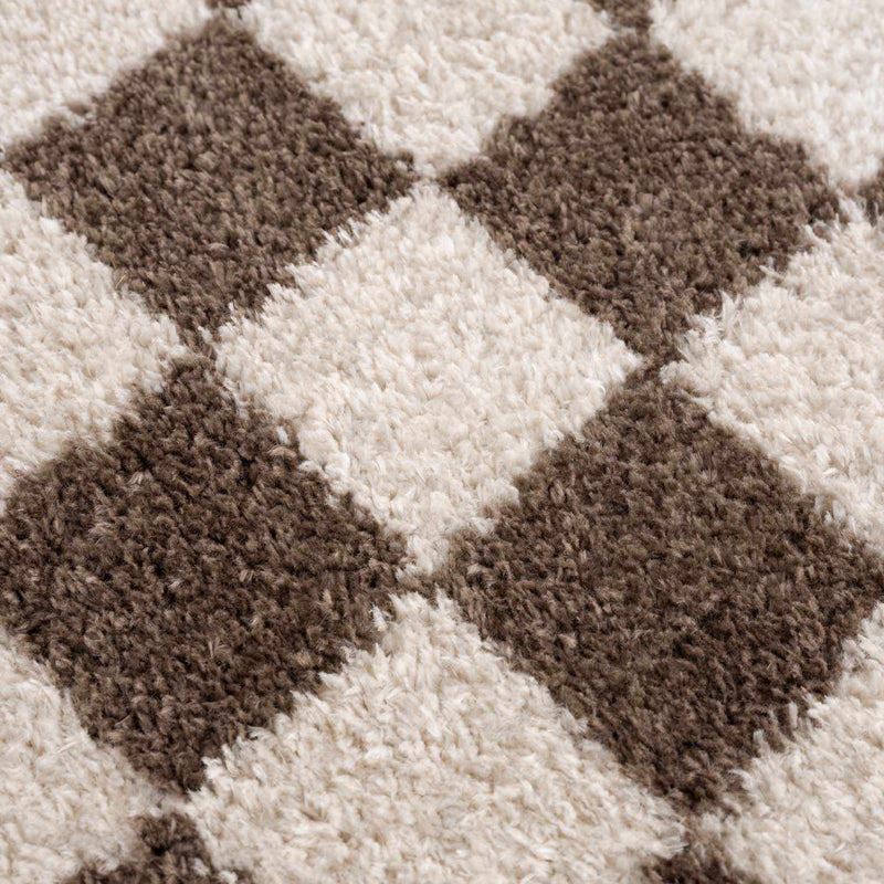 Canika Brown Washable Checkered Area Rug