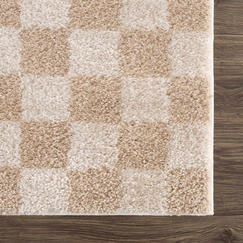 Canika Beige Washable Checkered Area Rug