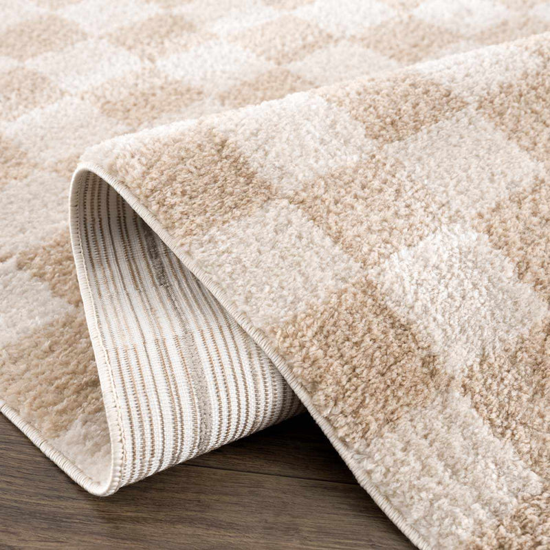 Canika Beige Washable Checkered Area Rug