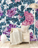 Modish Modern Pink and Violet Flowers Wallpaper