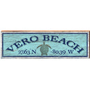 Vero Beach Sea Turtle Blue Latitude Longitude | Wall Art Print on Real Wood