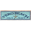Vero Beach Starfish Blue Latitude Longitude | Wall Art Print on Real Wood
