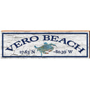 Vero Beach Blue Crab White Latitude Longitude | Wall Art Print on Real Wood