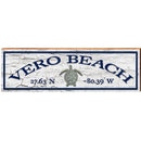 Vero Beach, Florida Sea Turtle Latitude Longitude Wooden Sign | Wall Art Print on Real Wood