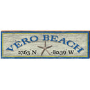 Vero Beach Starfish White Latitude Longitude | Wall Art Print on Real Wood