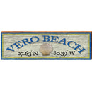 Vero Beach Sea Shell White Latitude Longitude | Wall Art Print on Real Wood