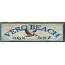 Vero Beach Pelican White Latitude Longitude | Wall Art Print on Real Wood