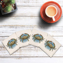 Blue Crab | Drink Coaster Set of 4 | Absorbent Ridged Ceramic with Cork Backing