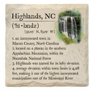 Highlands, North Carolina Definition |Drink Coaster Set