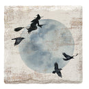 Halloween Watercolor Moon & Flying Witch | Drink Coaster Set