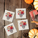 Halloween Watercolor Skull & Flowers | Drink Coaster Set