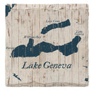 Lake Geneva, Wisonson Shabby Blue Map |Drink Coaster Set