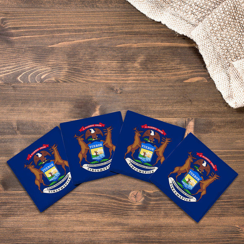 Michigan State Flag |Drink Coaster Set