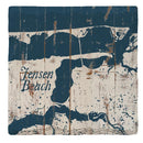 Jensen Beach, Florida Shabby Blue Map |Drink Coaster Set