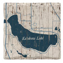 Kabekona Lake, Minnesota Shabby Blue Map |Drink Coaster Set