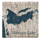 Muskegon Lake, Michigan Map Coasters | Drink Coaster Set of 4 | Absorbent Ridged Ceramic with Cork Backing
