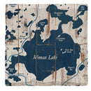 Woman Lake, Minnesota Map Coasters | Drink Coaster Set of 4 | Absorbent Ridged Ceramic with Cork Backing | Cass Lake Chain Girl Lake