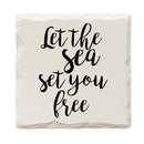 Let the Sea Set You Free | Drink Coaster Set of 4 | Absorbent Ridged Ceramic with Cork Backing