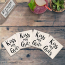 Kiss My Grits | Drink Coaster Set of 4 | Absorbent Ridged Ceramic with Cork Backing