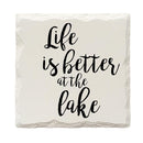 Life Is Better At The Lake Coasters | Drink Coaster Set of 4 | Absorbent Ridged Ceramic with Cork Backing