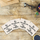 The Mountains Are Calling Coasters | Drink Coaster Set of 4 | Absorbent Ridged Ceramic with Cork Backing | Mountain Lodge Cabin House Decor